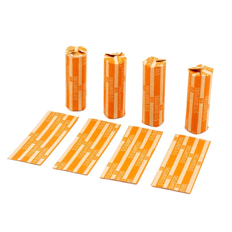 CAROUSELCHECKS Quarter Coin Wrappers, 100 Orange Flat Striped Coin Wrappers - Image 3
